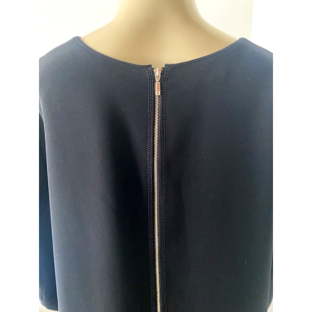 Lafayette 148 Dress Black Round Neck 3/4 Sleeve Shift Knee Pockets Back Zip 16 - Picture 6 of 9